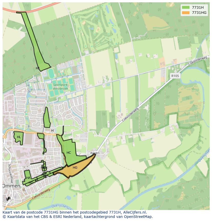 Afbeelding van het postcodegebied 7731 HG op de kaart.