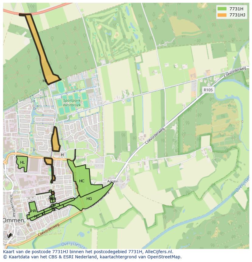 Afbeelding van het postcodegebied 7731 HJ op de kaart.
