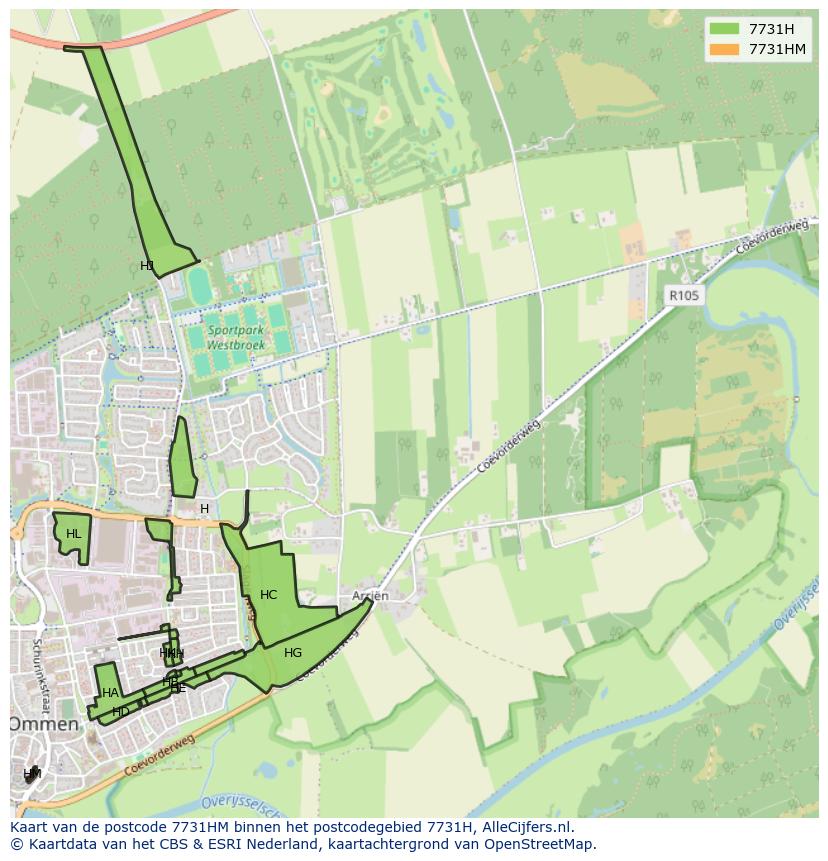 Afbeelding van het postcodegebied 7731 HM op de kaart.