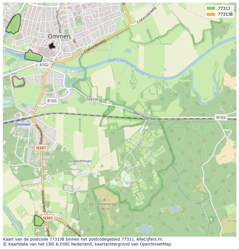 Afbeelding van het postcodegebied 7731 JB op de kaart.