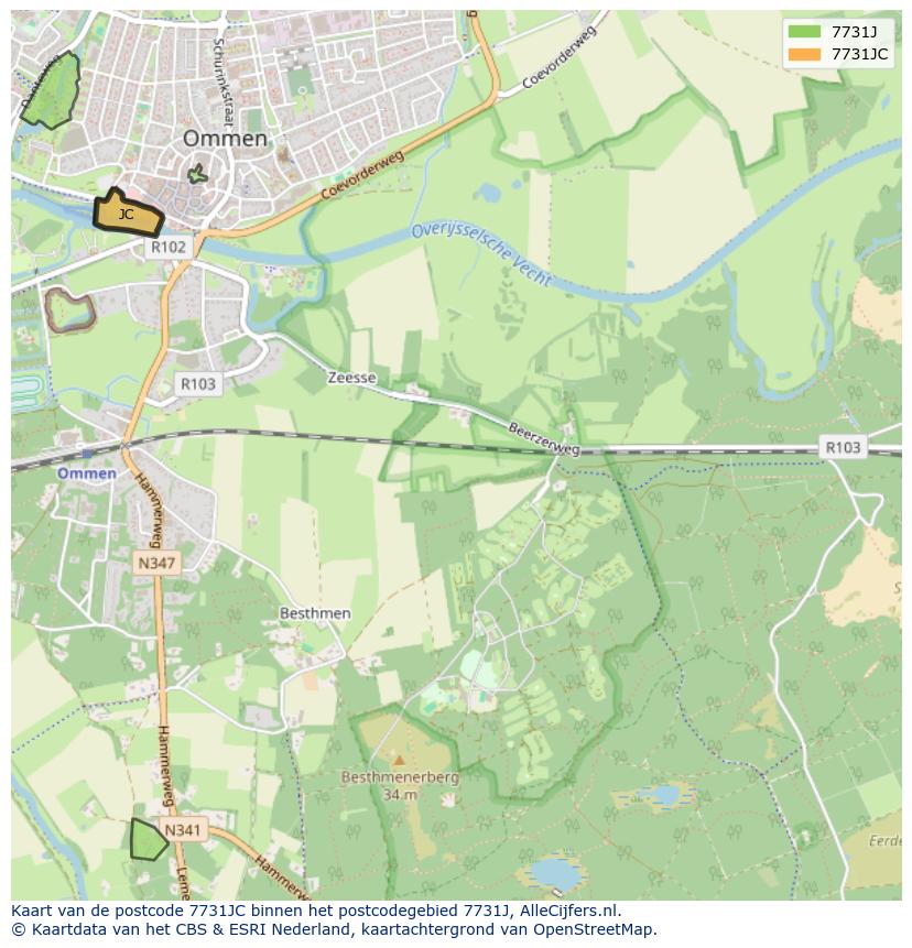 Afbeelding van het postcodegebied 7731 JC op de kaart.