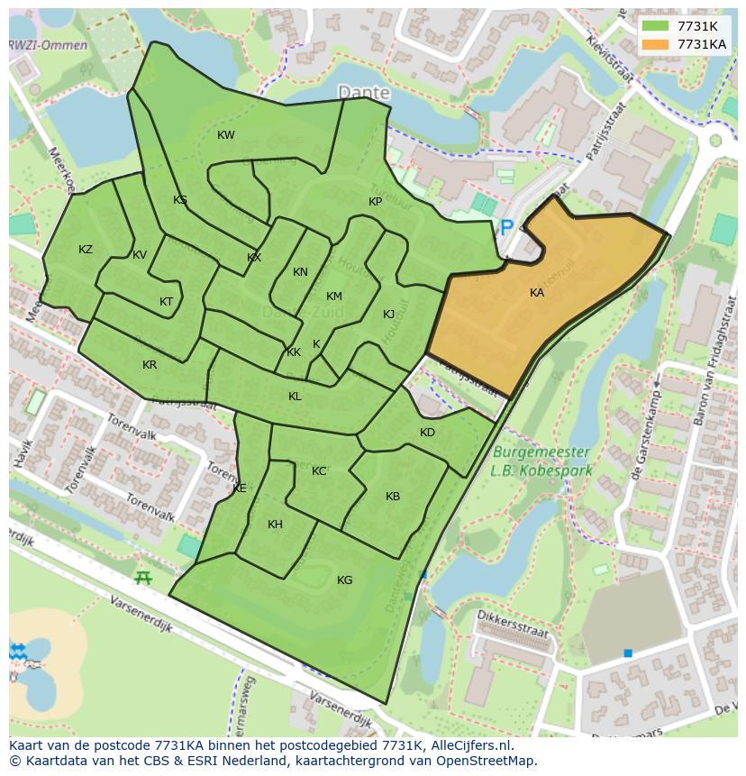 Afbeelding van het postcodegebied 7731 KA op de kaart.
