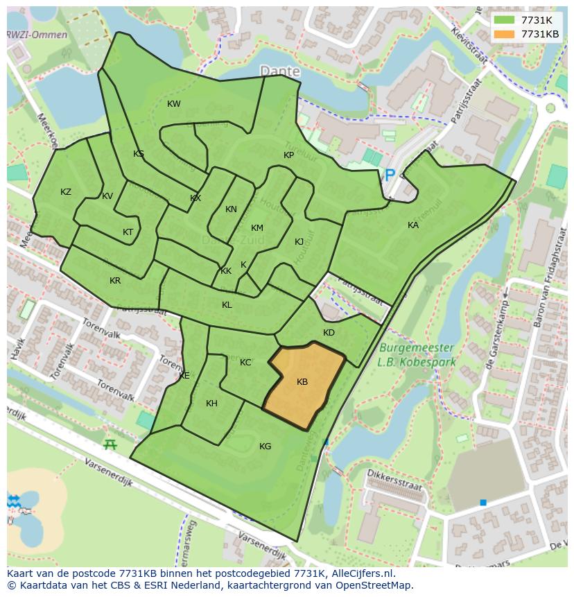 Afbeelding van het postcodegebied 7731 KB op de kaart.