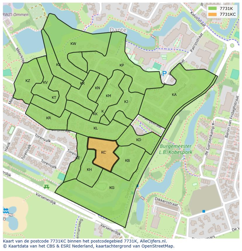 Afbeelding van het postcodegebied 7731 KC op de kaart.