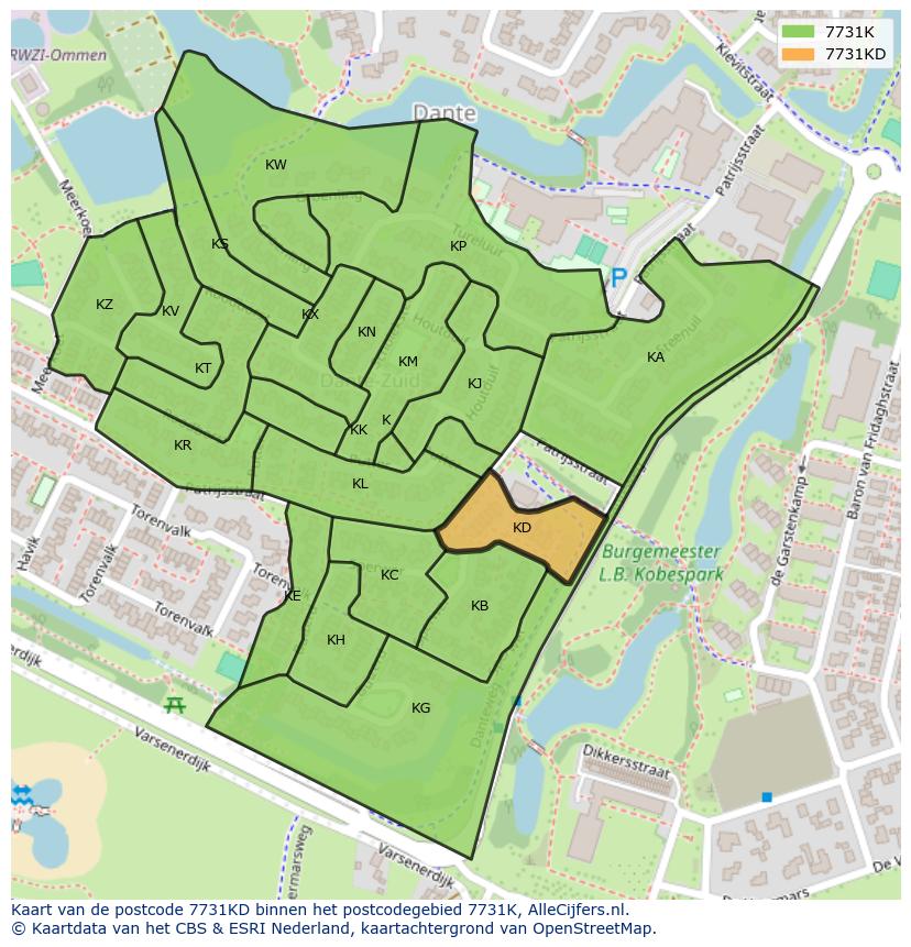 Afbeelding van het postcodegebied 7731 KD op de kaart.