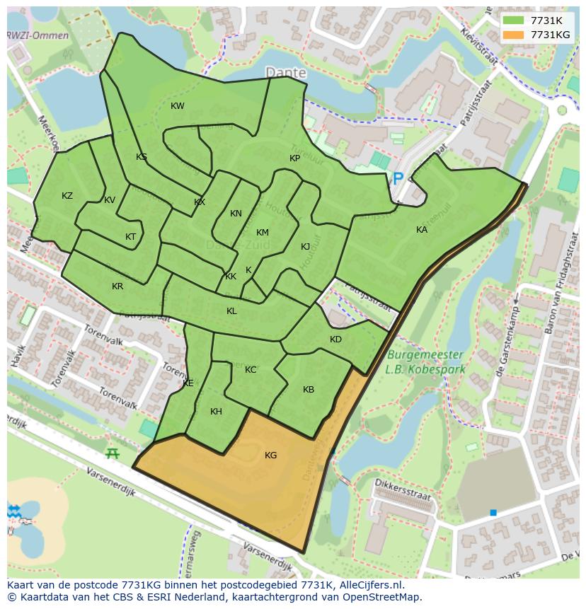 Afbeelding van het postcodegebied 7731 KG op de kaart.
