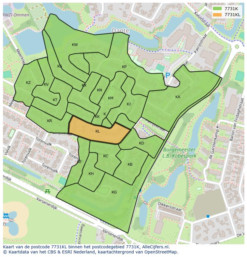 Afbeelding van het postcodegebied 7731 KL op de kaart.
