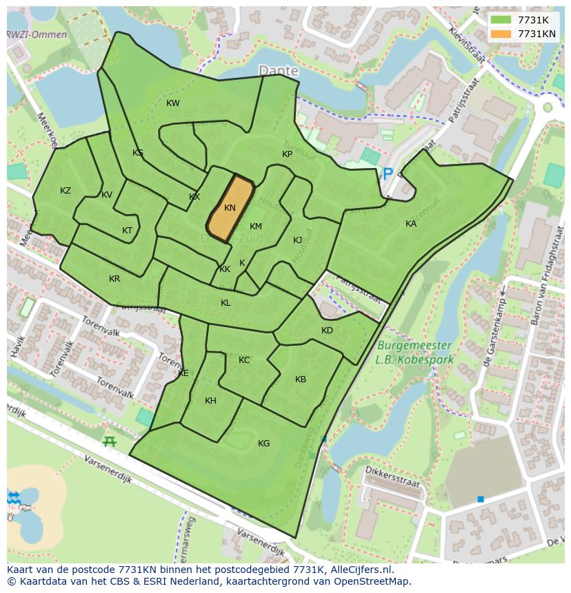 Afbeelding van het postcodegebied 7731 KN op de kaart.