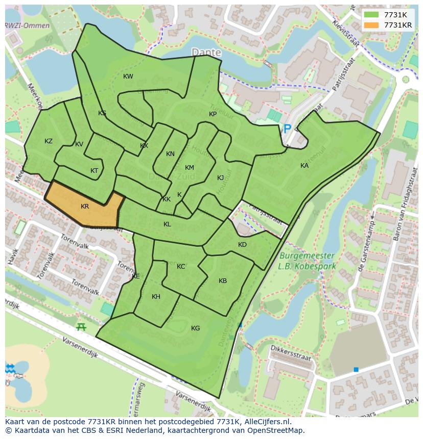 Afbeelding van het postcodegebied 7731 KR op de kaart.