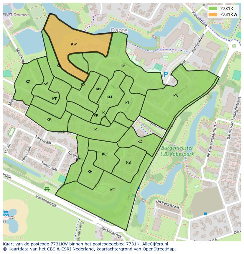 Afbeelding van het postcodegebied 7731 KW op de kaart.