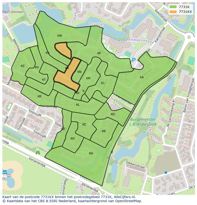 Afbeelding van het postcodegebied 7731 KX op de kaart.