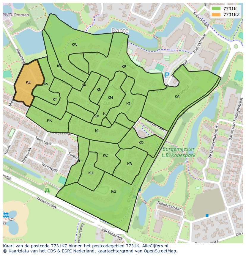 Afbeelding van het postcodegebied 7731 KZ op de kaart.