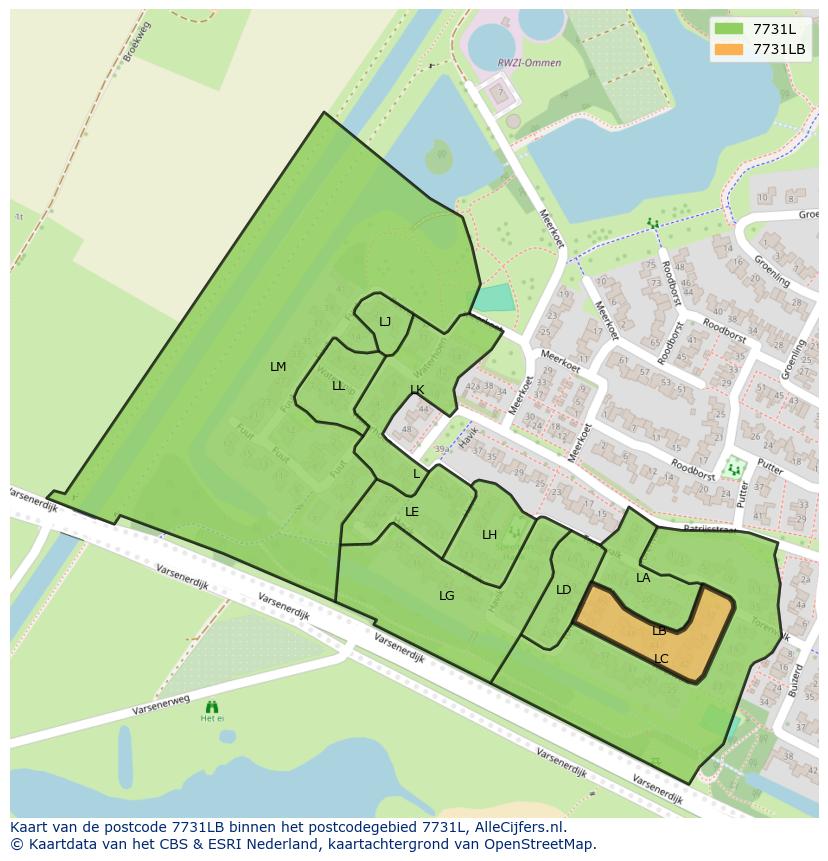Afbeelding van het postcodegebied 7731 LB op de kaart.