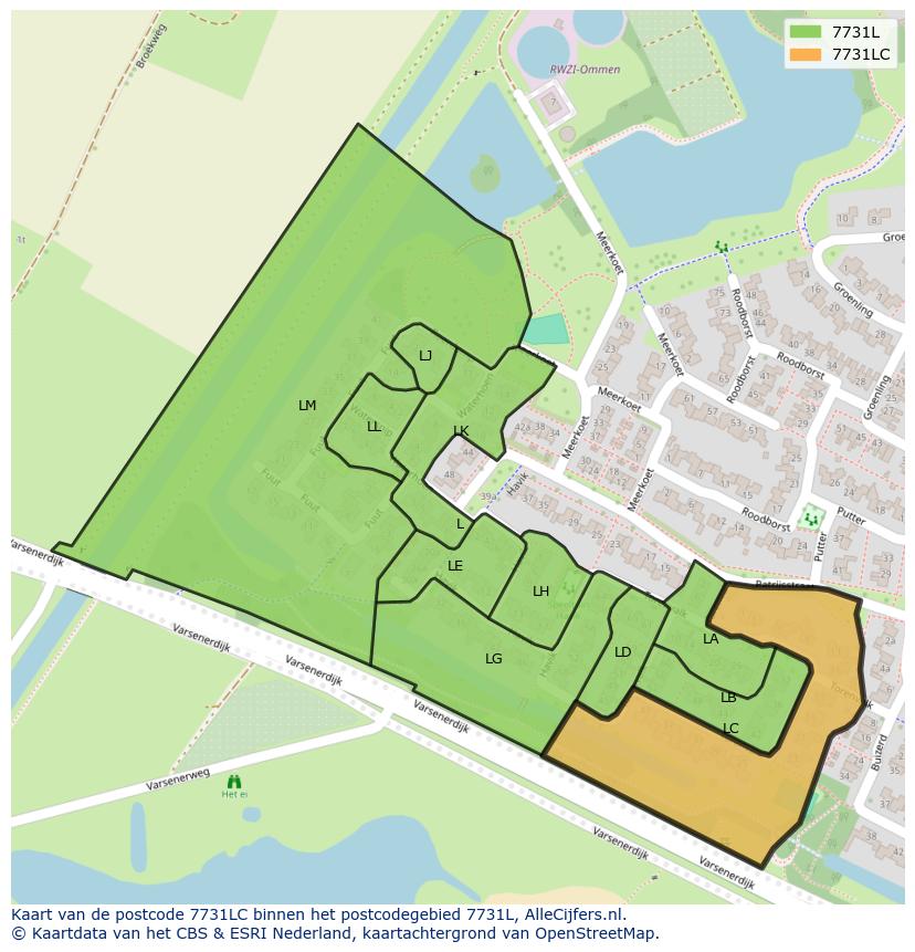 Afbeelding van het postcodegebied 7731 LC op de kaart.