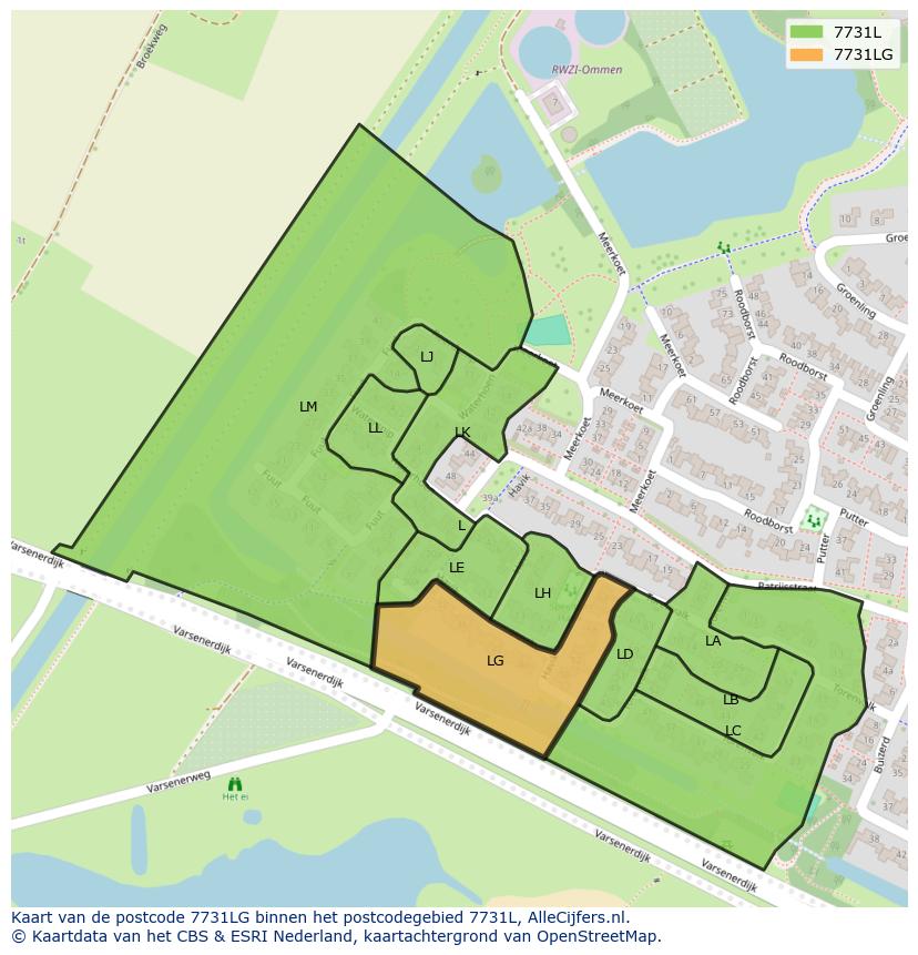 Afbeelding van het postcodegebied 7731 LG op de kaart.