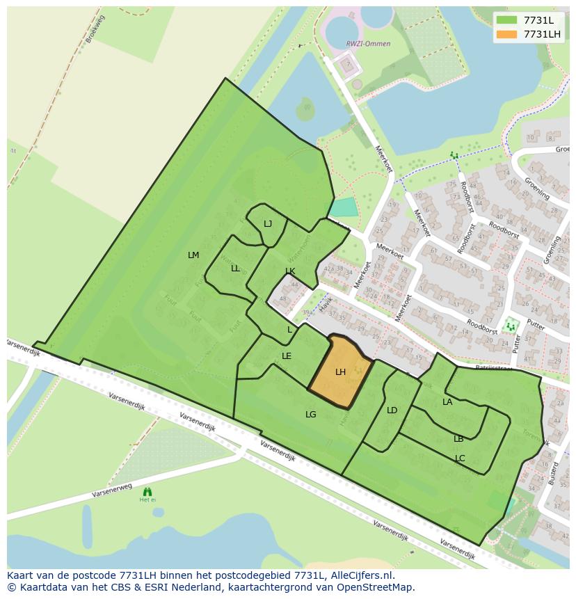 Afbeelding van het postcodegebied 7731 LH op de kaart.