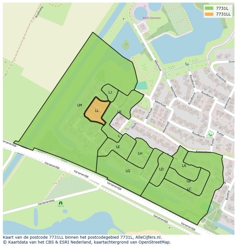 Afbeelding van het postcodegebied 7731 LL op de kaart.