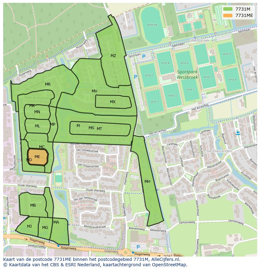 Afbeelding van het postcodegebied 7731 ME op de kaart.