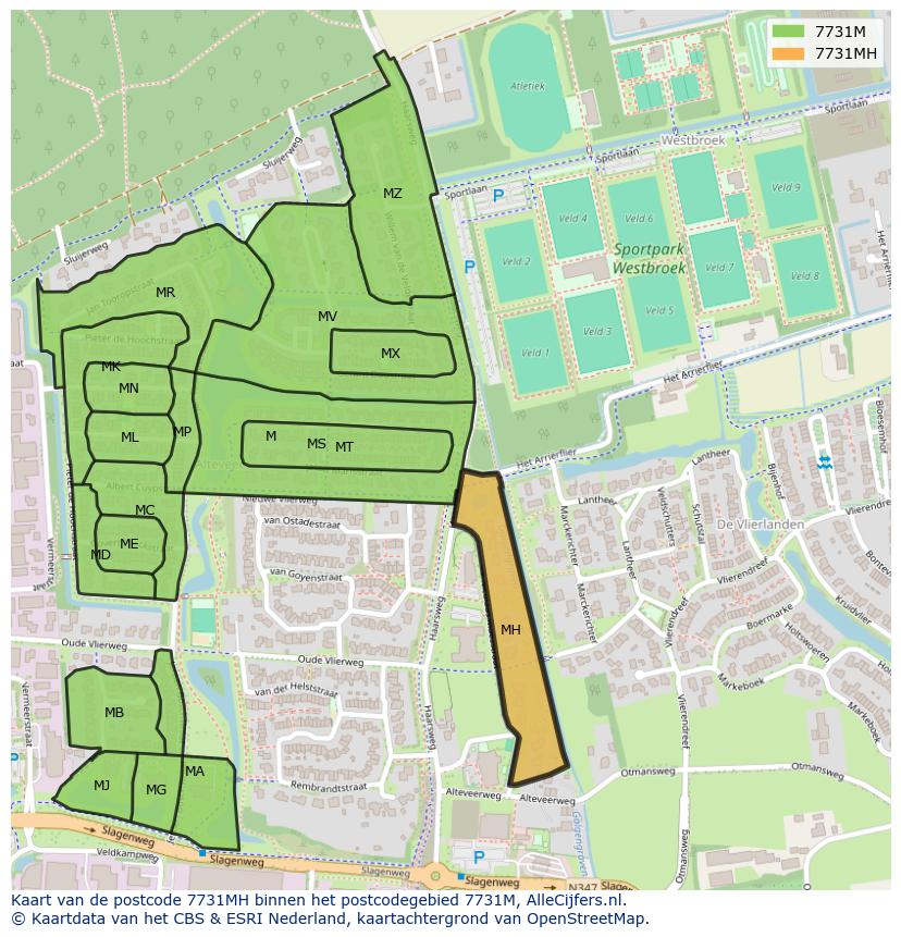 Afbeelding van het postcodegebied 7731 MH op de kaart.