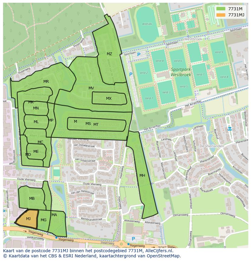 Afbeelding van het postcodegebied 7731 MJ op de kaart.