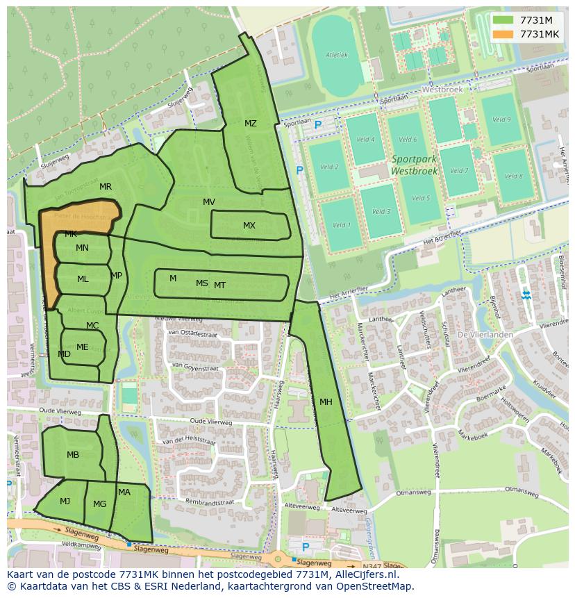 Afbeelding van het postcodegebied 7731 MK op de kaart.