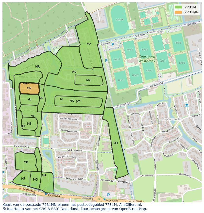 Afbeelding van het postcodegebied 7731 MN op de kaart.