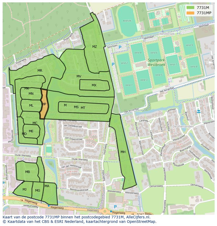 Afbeelding van het postcodegebied 7731 MP op de kaart.