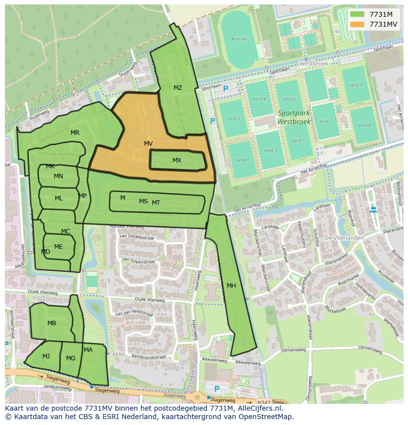 Afbeelding van het postcodegebied 7731 MV op de kaart.