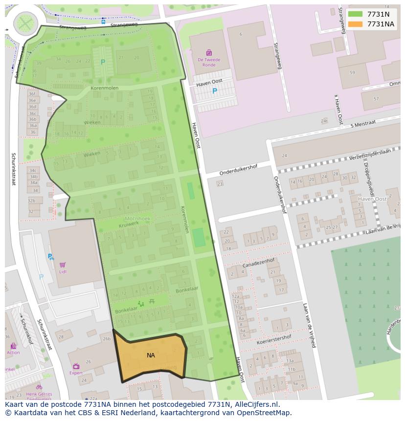 Afbeelding van het postcodegebied 7731 NA op de kaart.