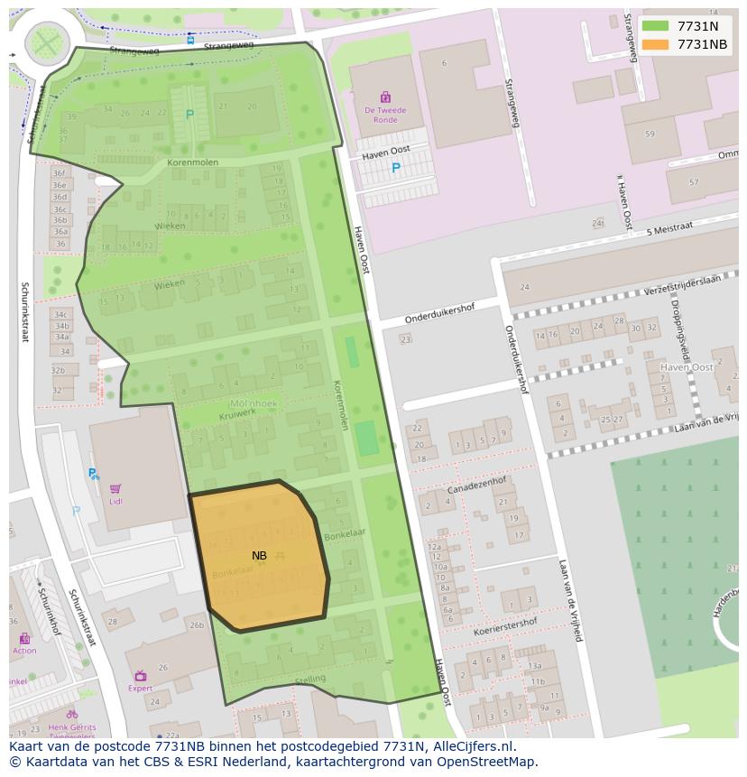 Afbeelding van het postcodegebied 7731 NB op de kaart.