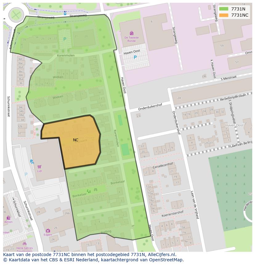 Afbeelding van het postcodegebied 7731 NC op de kaart.