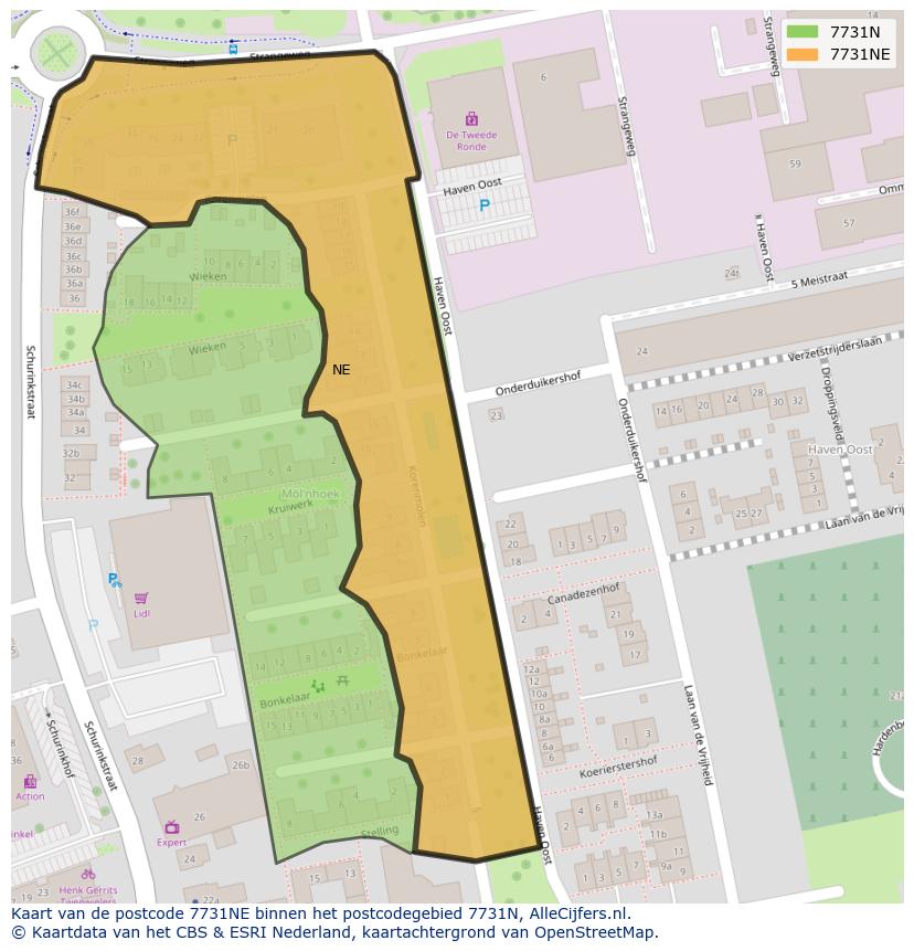 Afbeelding van het postcodegebied 7731 NE op de kaart.