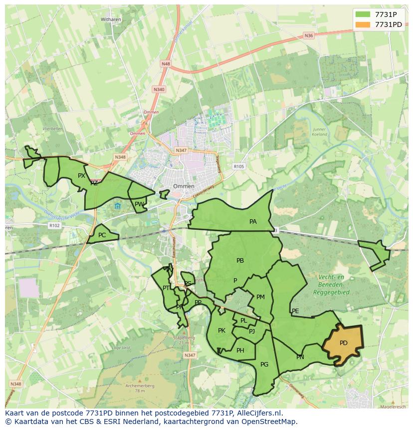 Afbeelding van het postcodegebied 7731 PD op de kaart.