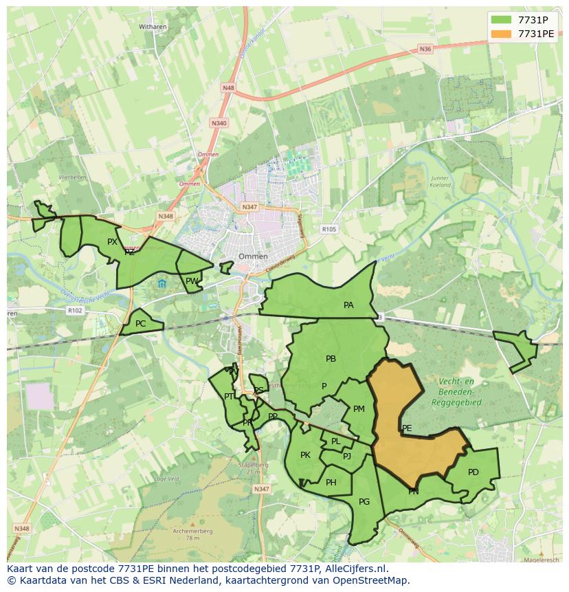 Afbeelding van het postcodegebied 7731 PE op de kaart.
