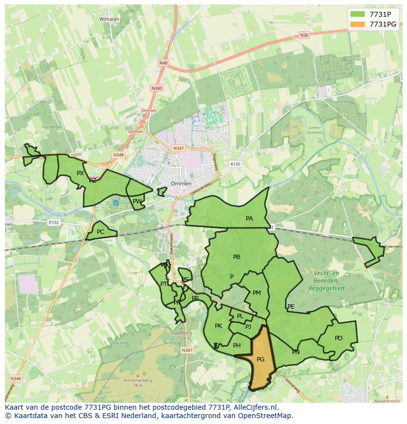Afbeelding van het postcodegebied 7731 PG op de kaart.