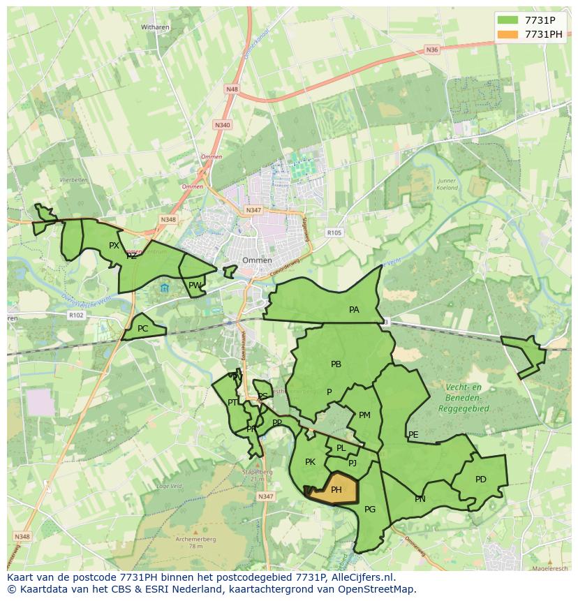Afbeelding van het postcodegebied 7731 PH op de kaart.