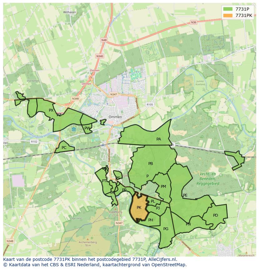 Afbeelding van het postcodegebied 7731 PK op de kaart.
