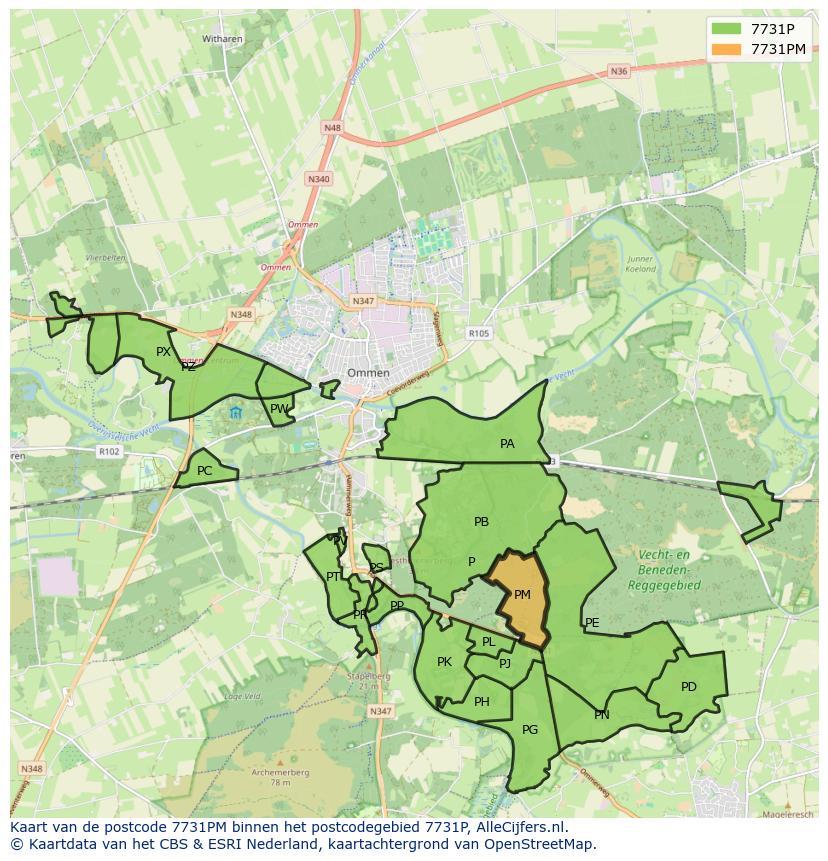 Afbeelding van het postcodegebied 7731 PM op de kaart.