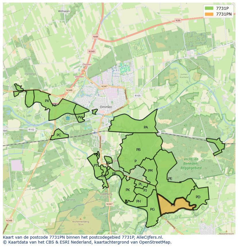 Afbeelding van het postcodegebied 7731 PN op de kaart.