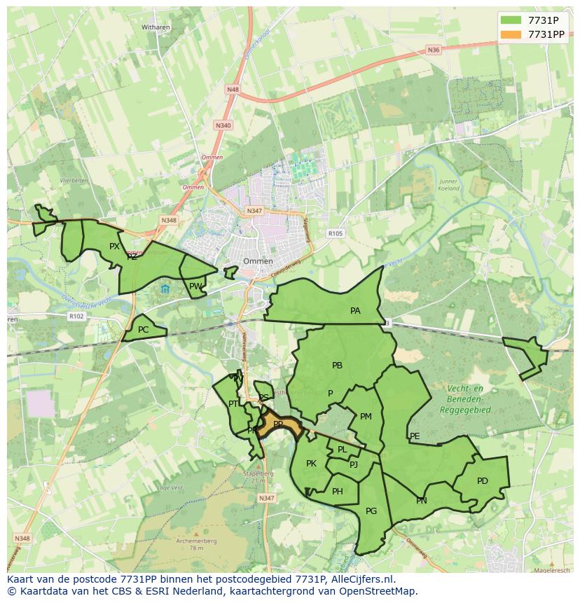 Afbeelding van het postcodegebied 7731 PP op de kaart.