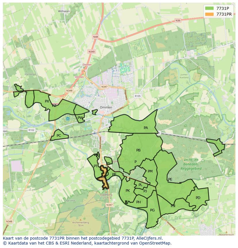 Afbeelding van het postcodegebied 7731 PR op de kaart.