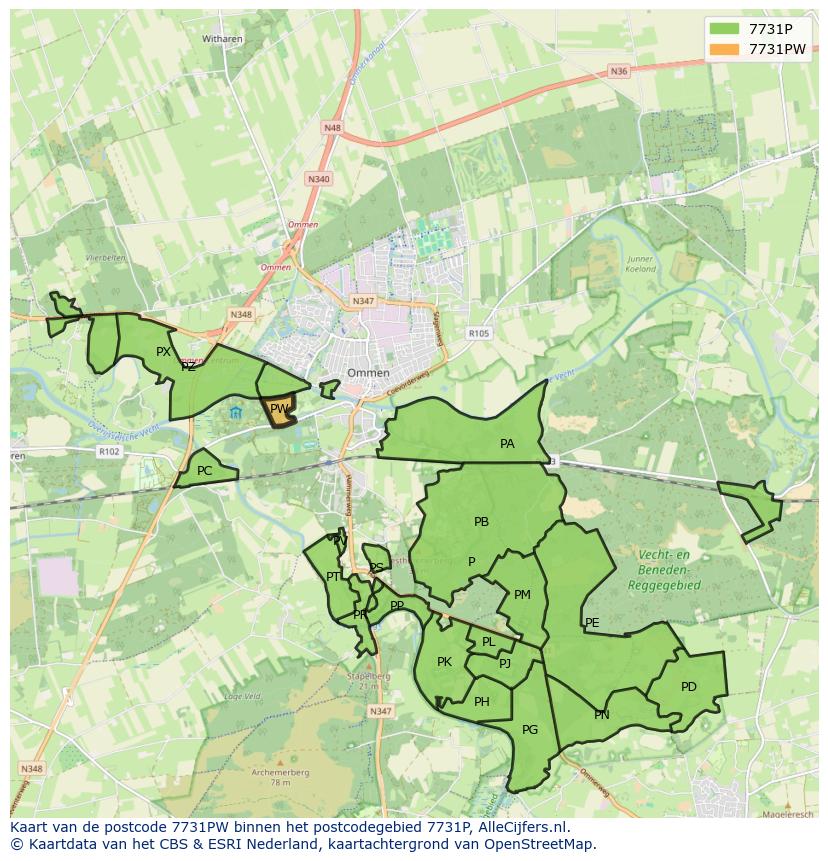 Afbeelding van het postcodegebied 7731 PW op de kaart.