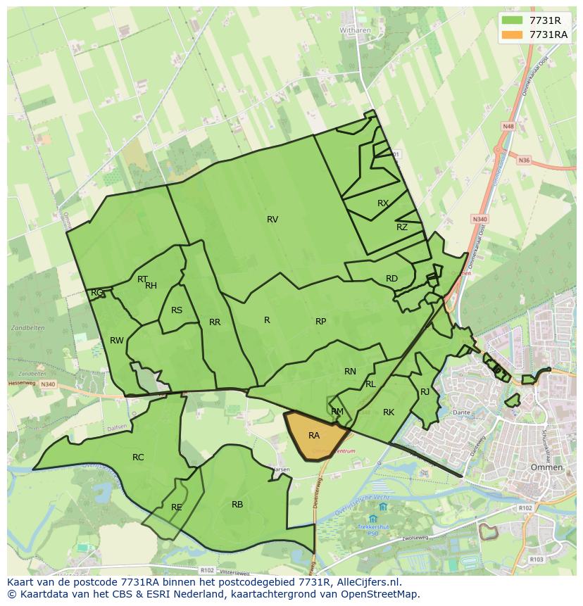 Afbeelding van het postcodegebied 7731 RA op de kaart.
