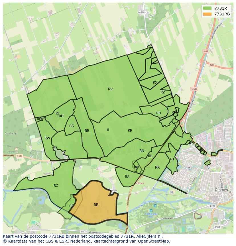 Afbeelding van het postcodegebied 7731 RB op de kaart.