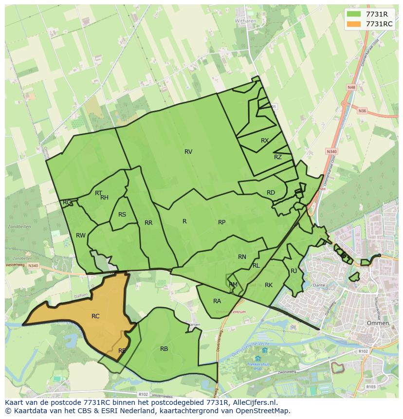 Afbeelding van het postcodegebied 7731 RC op de kaart.