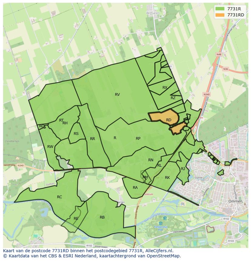 Afbeelding van het postcodegebied 7731 RD op de kaart.