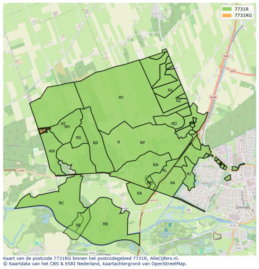 Afbeelding van het postcodegebied 7731 RG op de kaart.