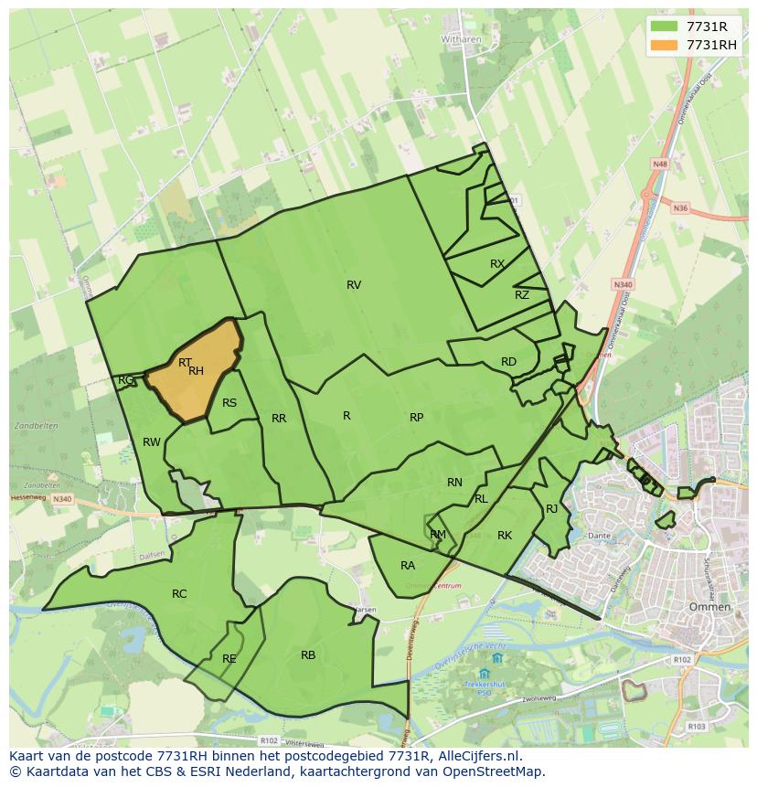 Afbeelding van het postcodegebied 7731 RH op de kaart.