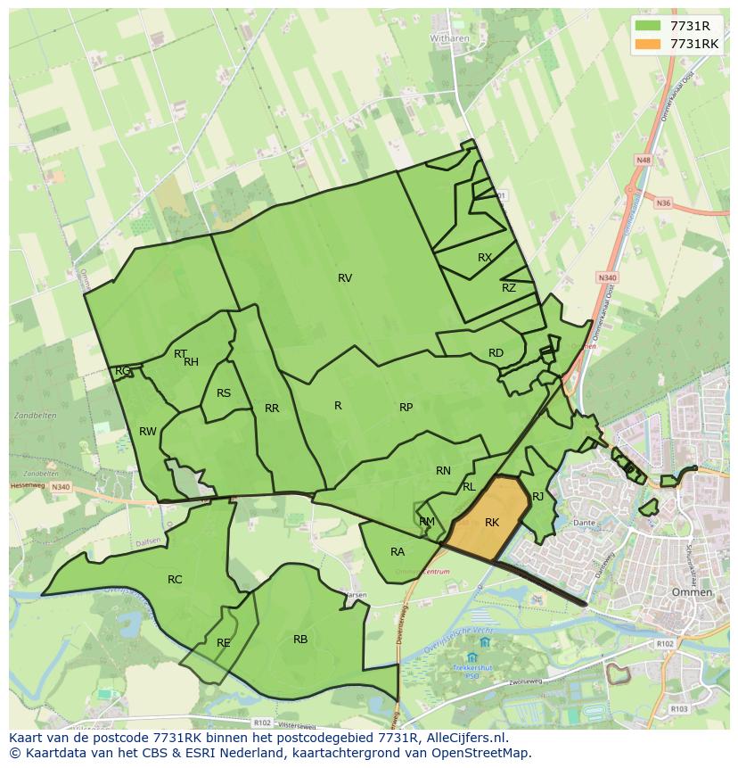 Afbeelding van het postcodegebied 7731 RK op de kaart.