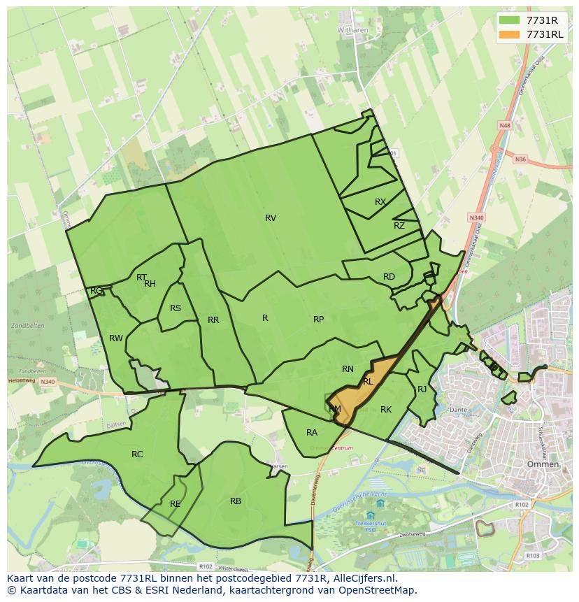 Afbeelding van het postcodegebied 7731 RL op de kaart.